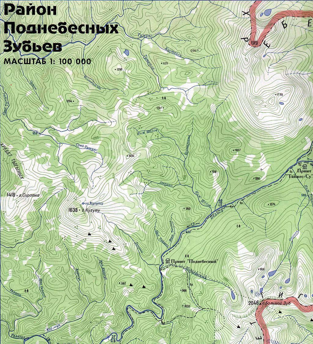 Карта Кузнецкого Алатау район Поднебесные зубья